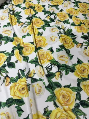 Yellow Floral Rose Pattern Fabric by the Yard - Perfect for Crafts  Home Decor