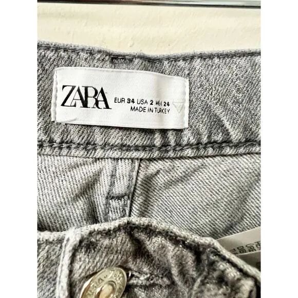 Zara Silver Coated High Waisted Denim Straight Jeans Gray Silver Women's US 2