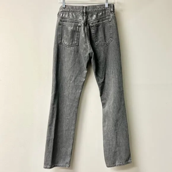 Zara Silver Coated High Waisted Denim Straight Jeans Gray Silver Women's US 2