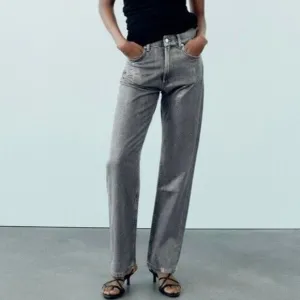 Zara Silver Coated High Waisted Denim Straight Jeans Gray Silver Women's US 2