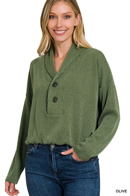 ZENANA Textured Line Elastic Waist Pullover Top