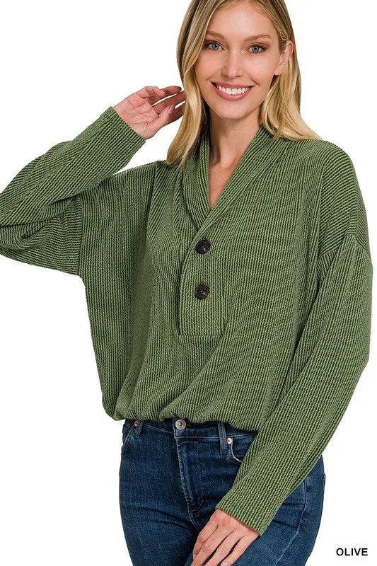 ZENANA Textured Line Elastic Waist Pullover Top