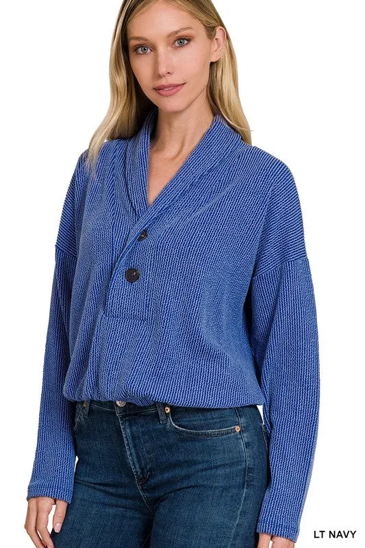 ZENANA Textured Line Elastic Waist Pullover Top
