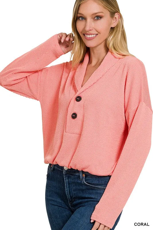 ZENANA Textured Line Elastic Waist Pullover Top